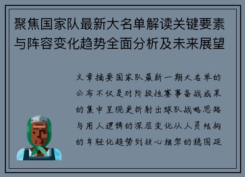 聚焦国家队最新大名单解读关键要素与阵容变化趋势全面分析及未来展望
